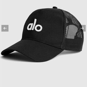 Alo Yoga District Trucker Hat black with white letters, mesh back, NWT